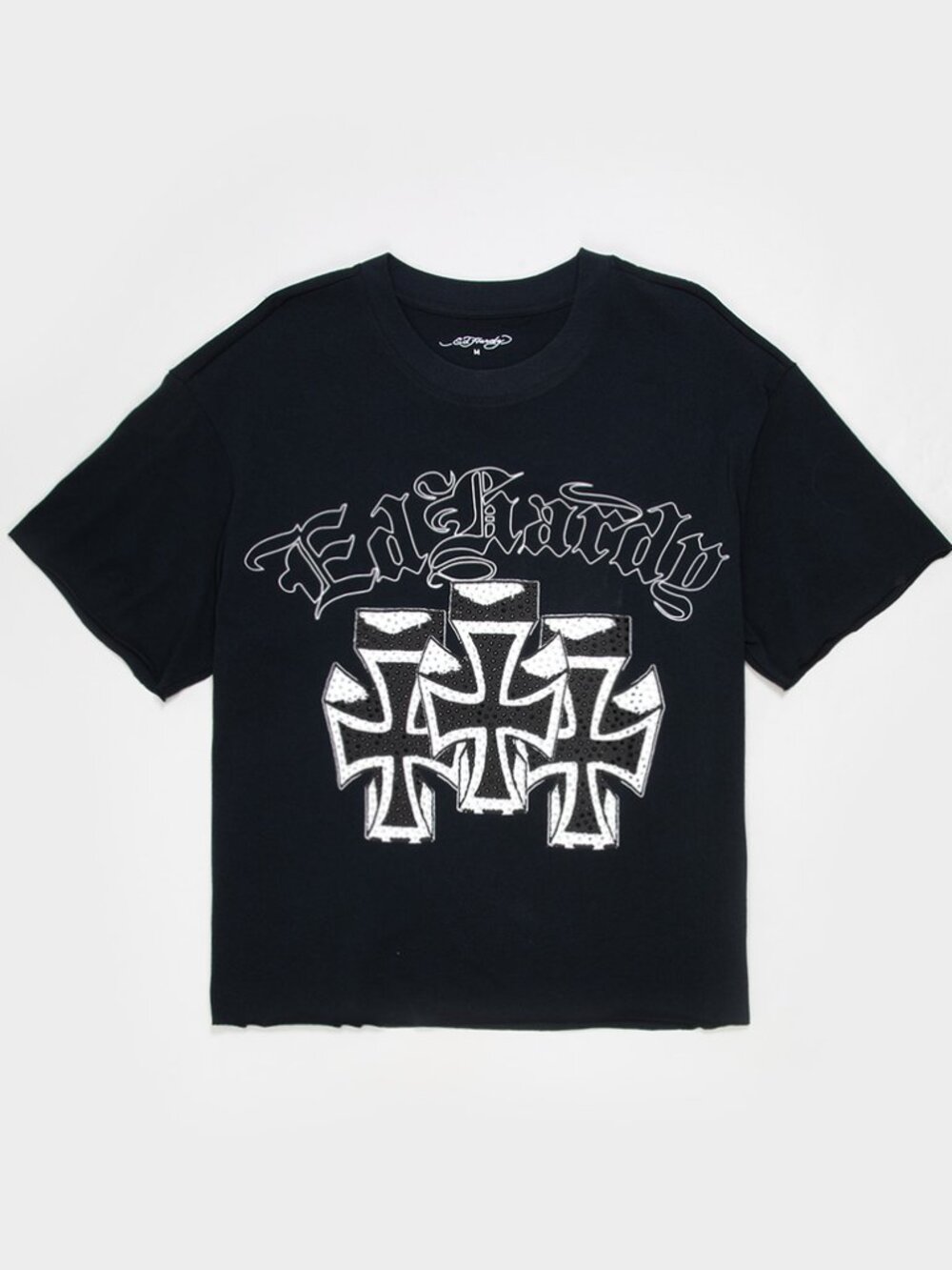 Ed Hardy Crosses Rhinestone Boxy Cropped Tee Large